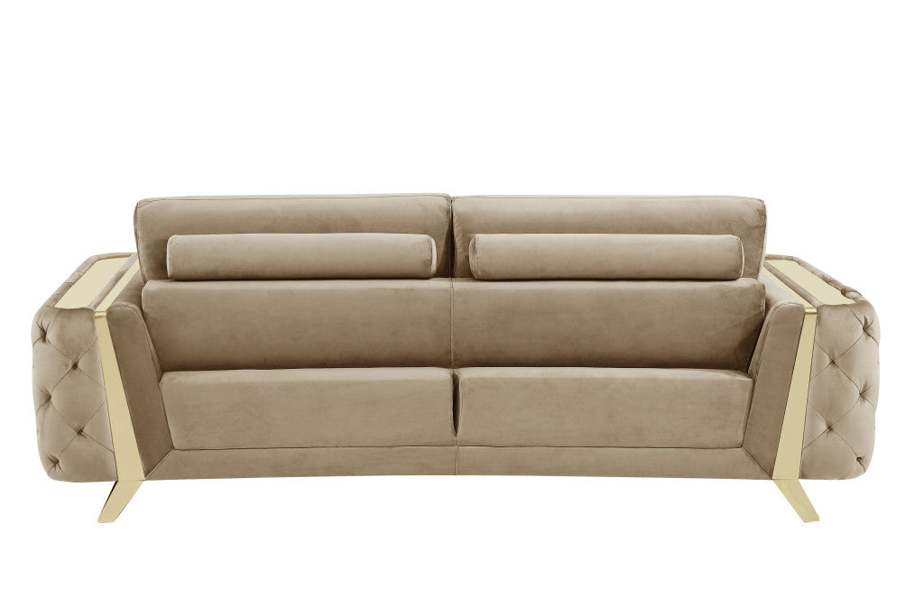 Three Piece Indoor Beige Velvet Six Person Seating Set-5