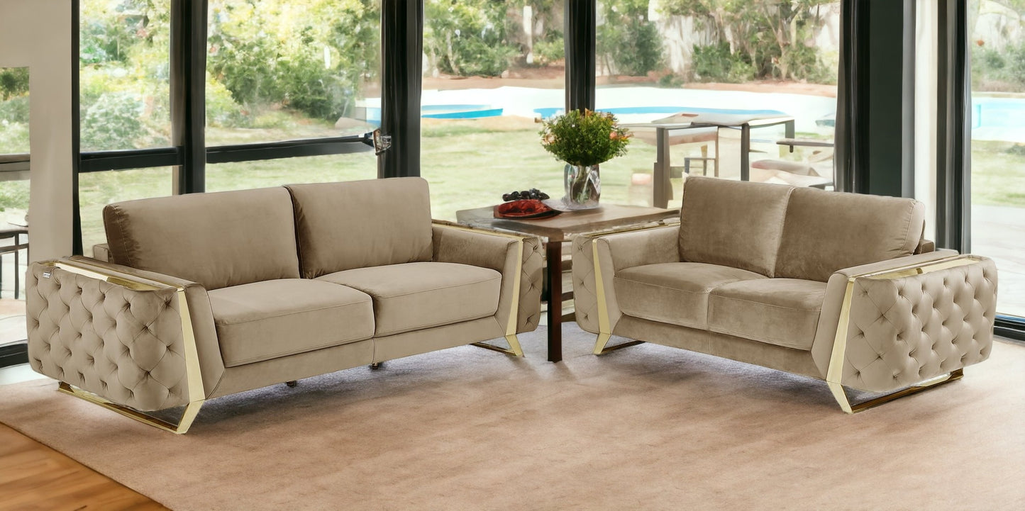 Two Piece Indoor Beige Velvet Five Person Seating Set-1