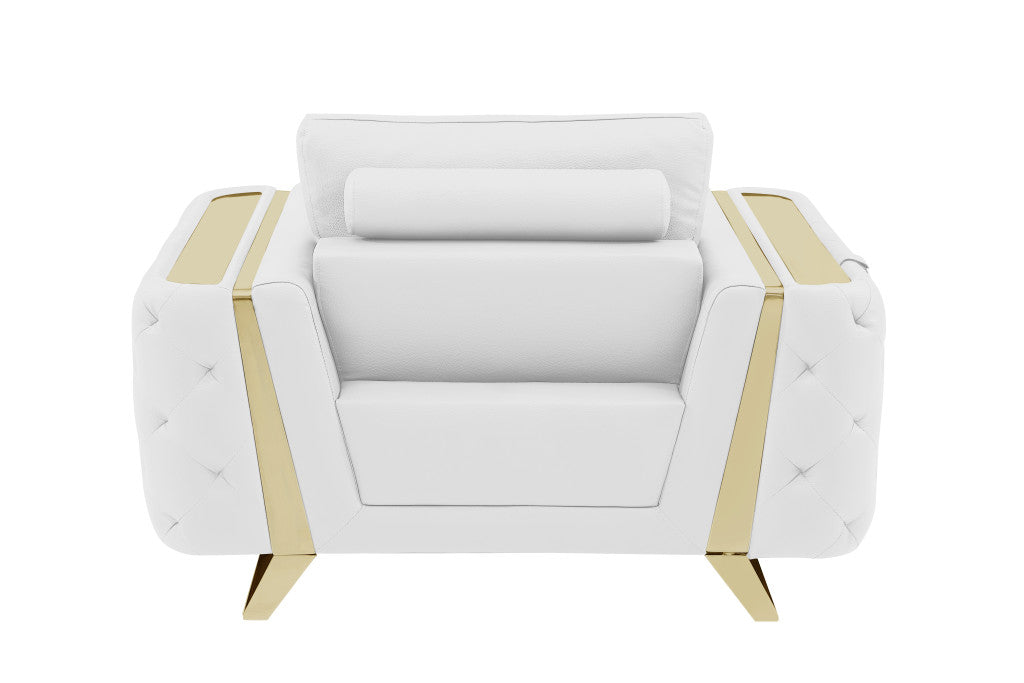 50" White And Gold Genuine Leather Club Chair-4