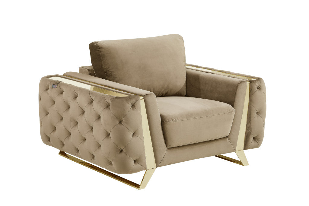 50" Beige And Gold Velvet Tufted Club Chair-2