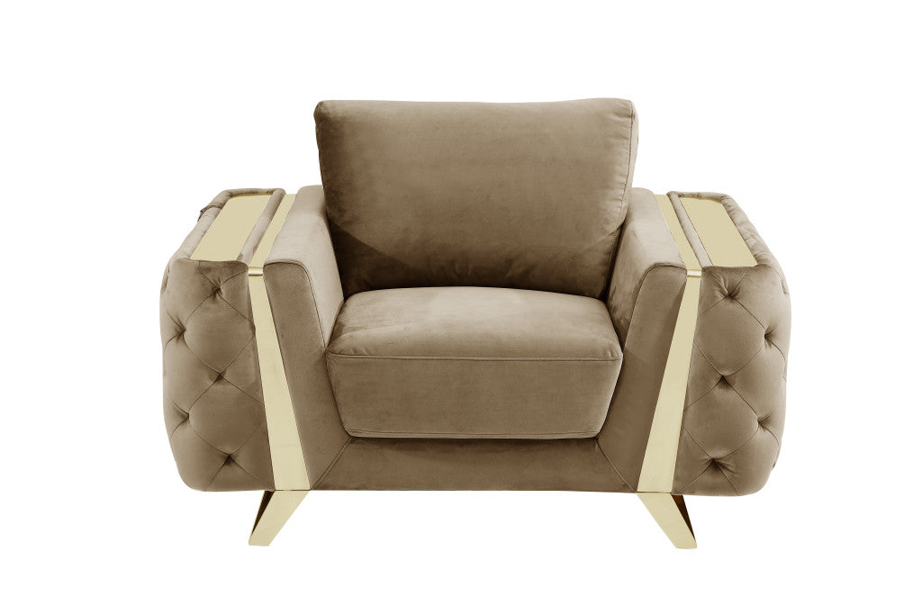 50" Beige And Gold Velvet Tufted Club Chair-0