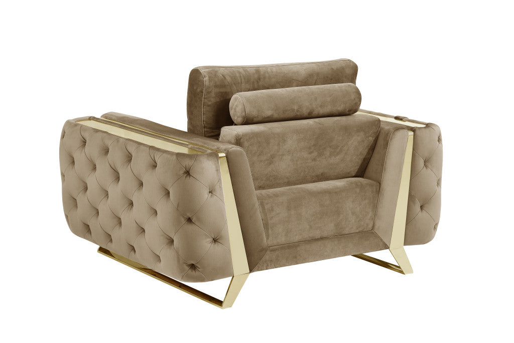 50" Beige And Gold Velvet Tufted Club Chair-3