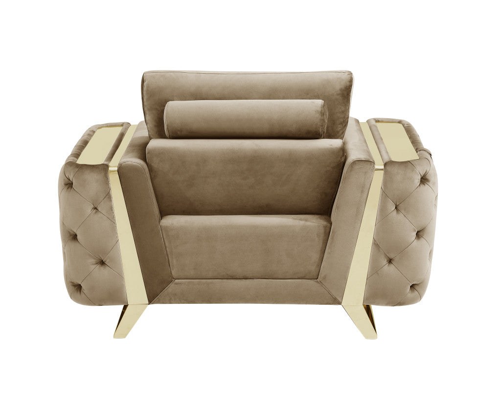 50" Beige And Gold Velvet Tufted Club Chair-4