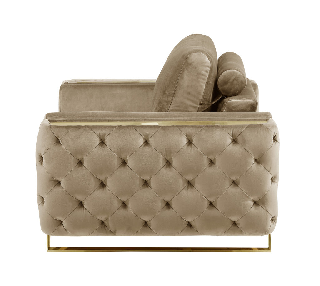 50" Beige And Gold Velvet Tufted Club Chair-5
