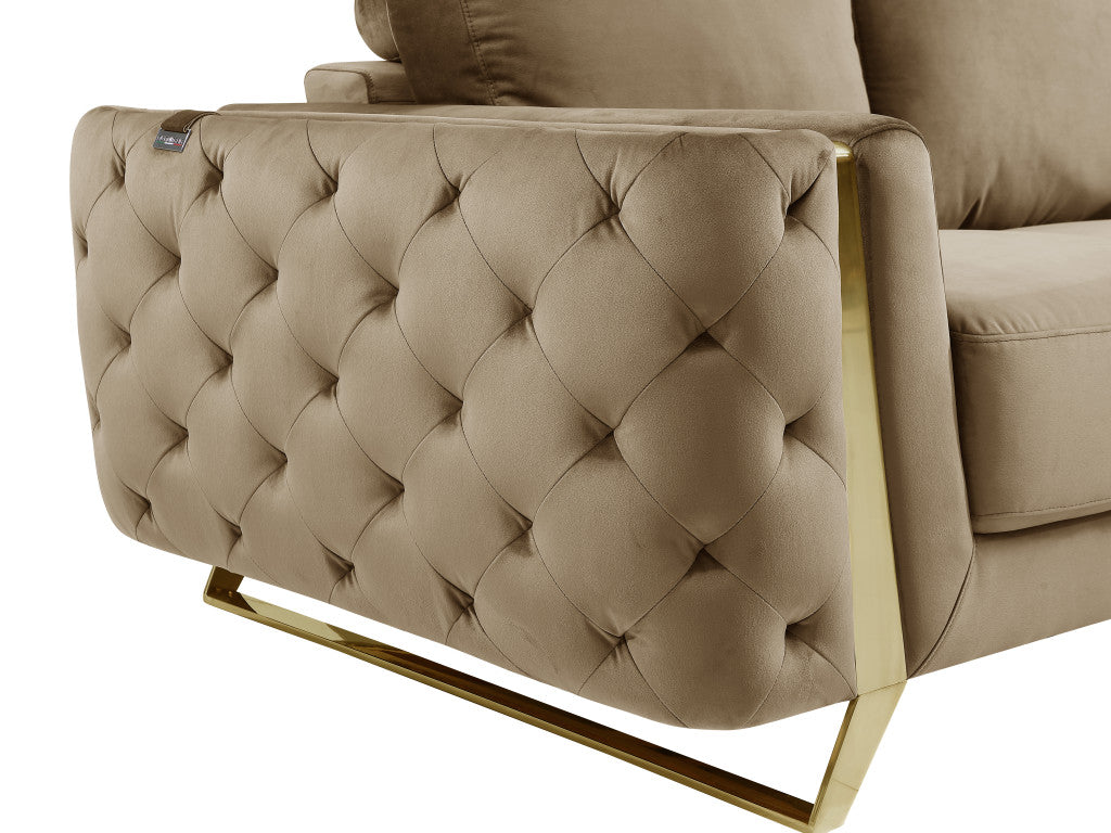 50" Beige And Gold Velvet Tufted Club Chair-6