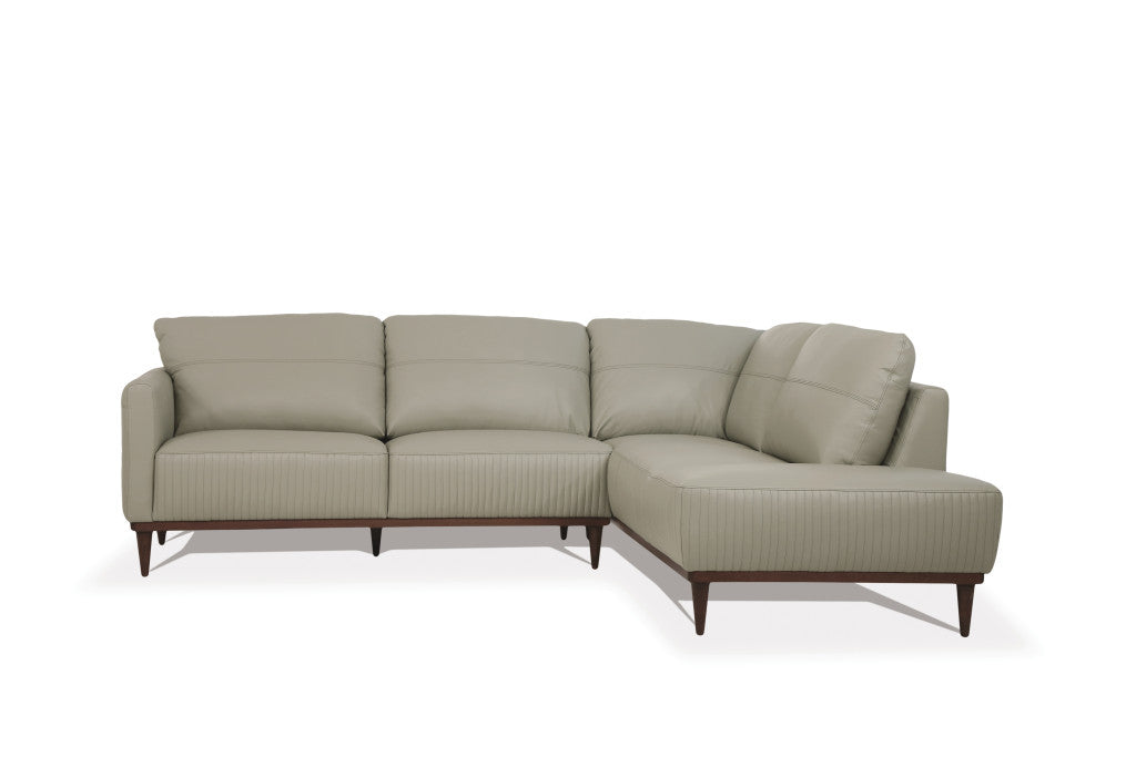 Light Green Leather L Shaped Two Piece Sofa and Chaise Sectional-0