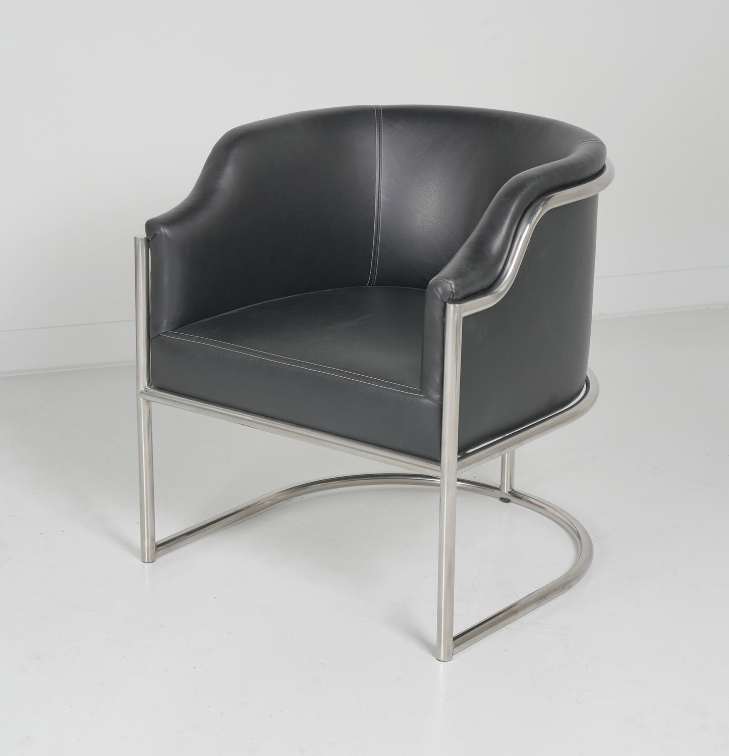 Charcoal And Silver Upholstered Leather Curved Back Dining Arm Chair-2