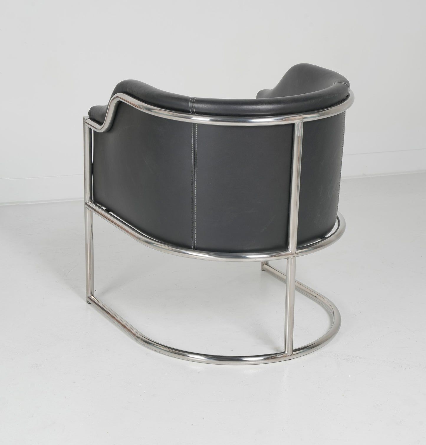 Charcoal And Silver Upholstered Leather Curved Back Dining Arm Chair-3