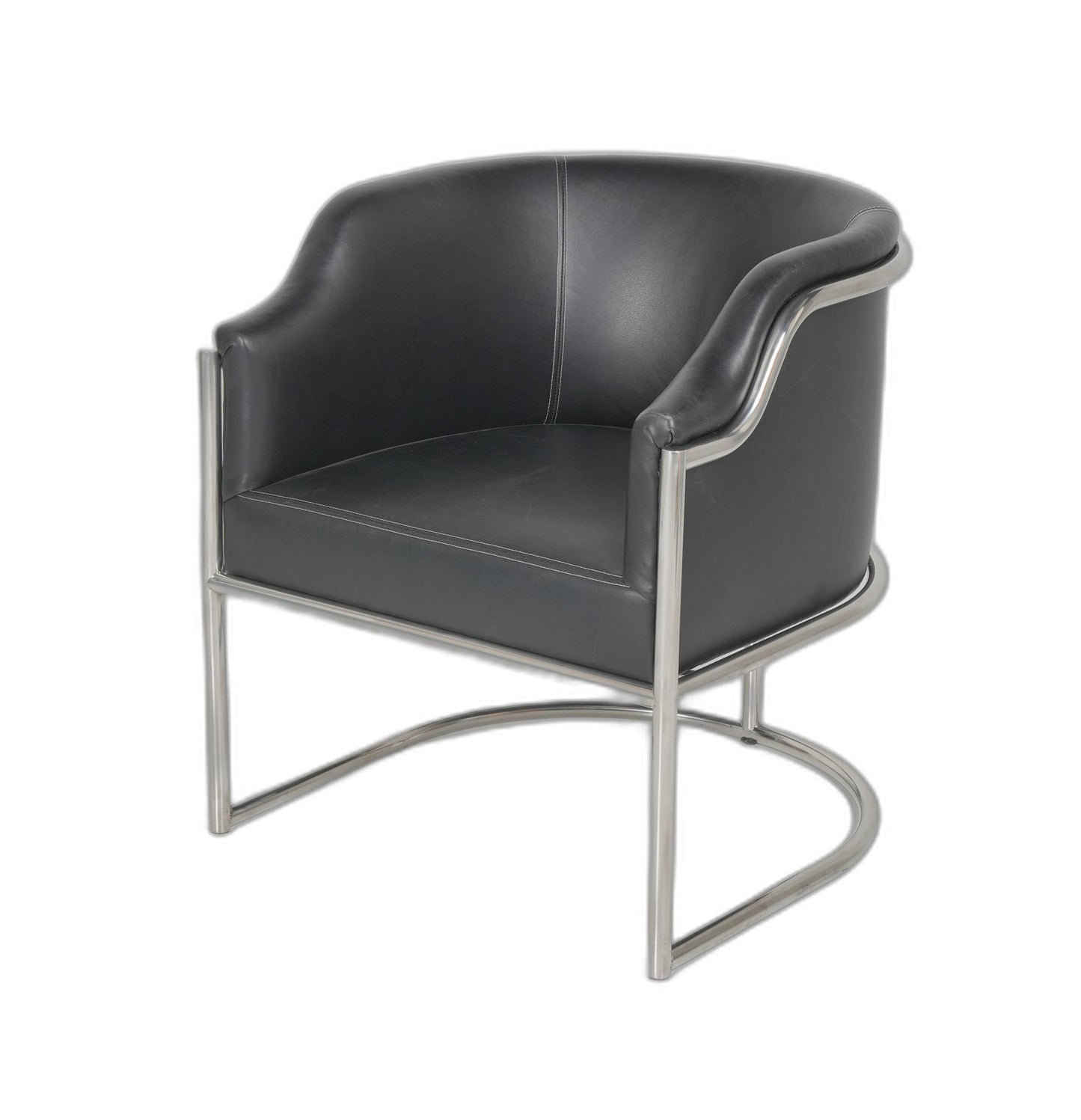 Charcoal And Silver Upholstered Leather Curved Back Dining Arm Chair-1