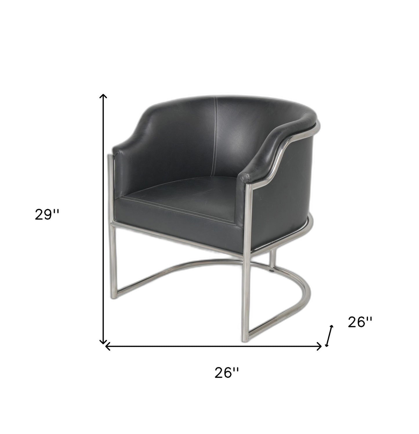 Charcoal And Silver Upholstered Leather Curved Back Dining Arm Chair-4