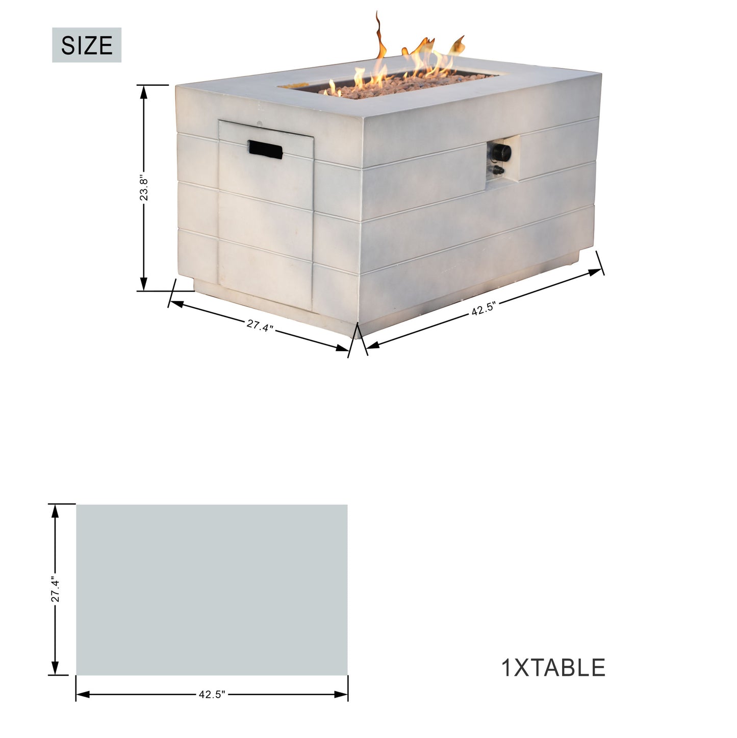 28" Gray Aluminum Natural gas Rectangular Fire pit table With Cover-5
