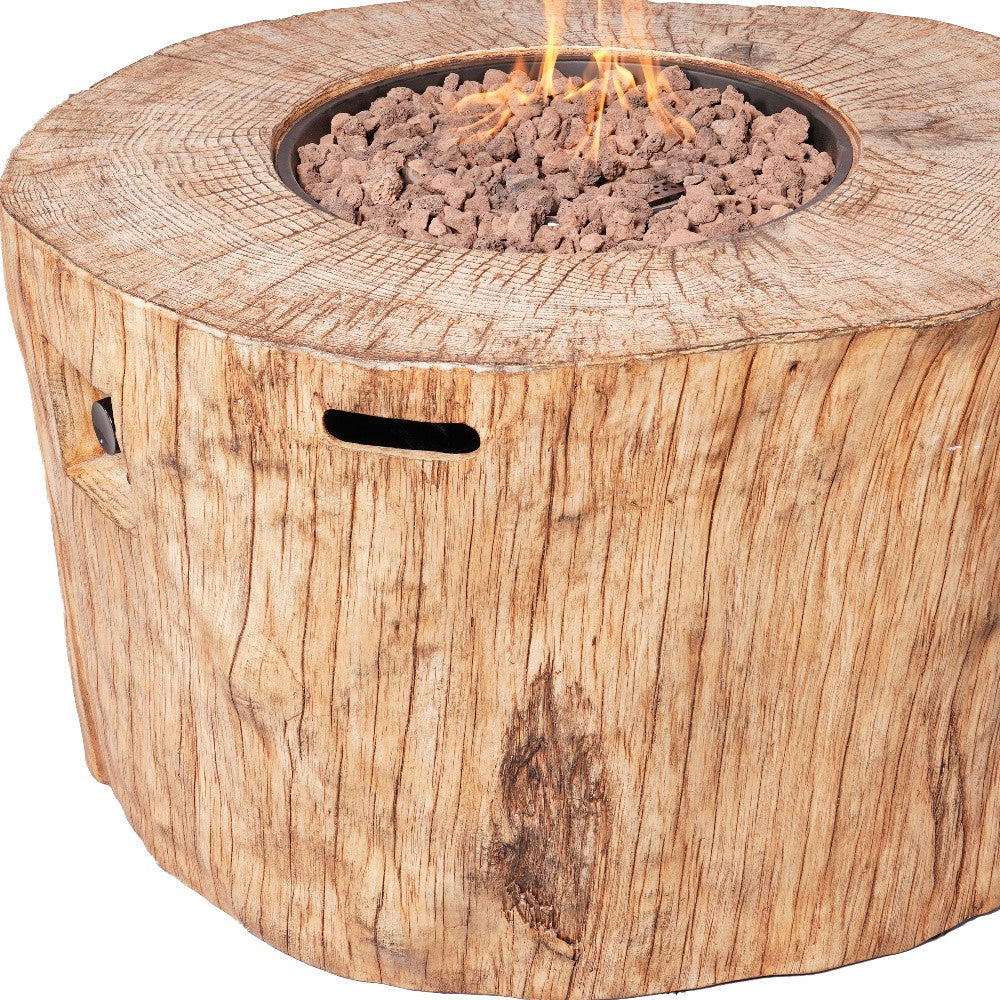 37" Brown Faux Wood Stump Propane Round Fire pit With Cover-3