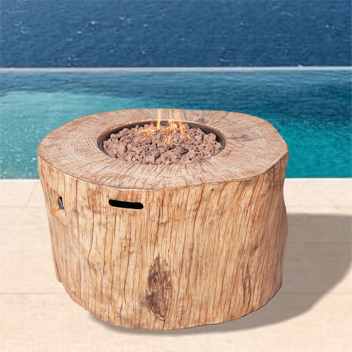 37" Brown Faux Wood Stump Propane Round Fire pit With Cover-6