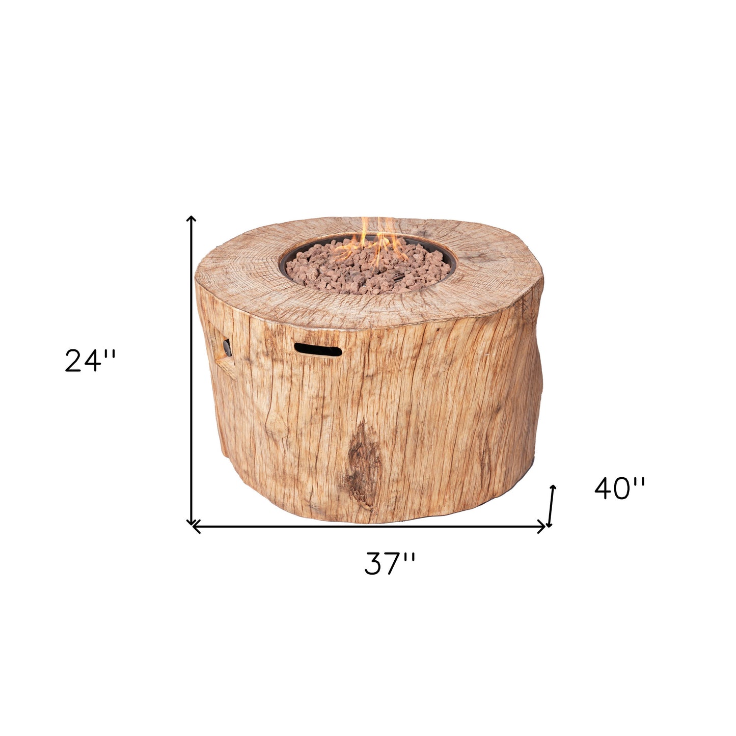 37" Brown Faux Wood Stump Propane Round Fire pit With Cover-7