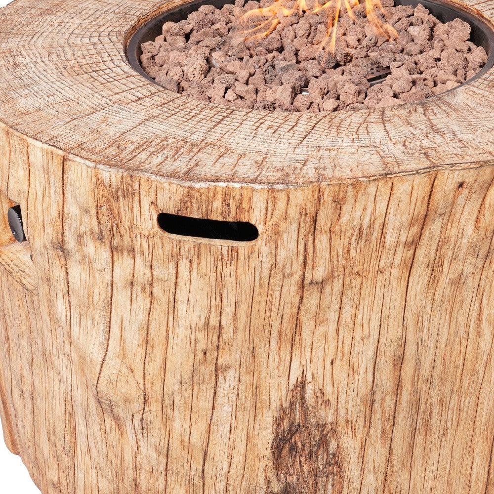 37" Brown Faux Wood Stump Propane Round Fire pit With Cover-2