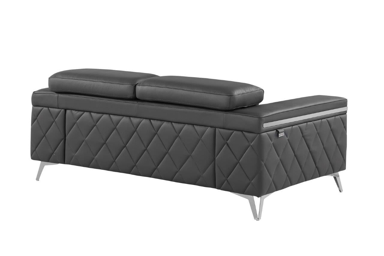 70" Dark Gray And Silver Metallic Leather Loveseat-3