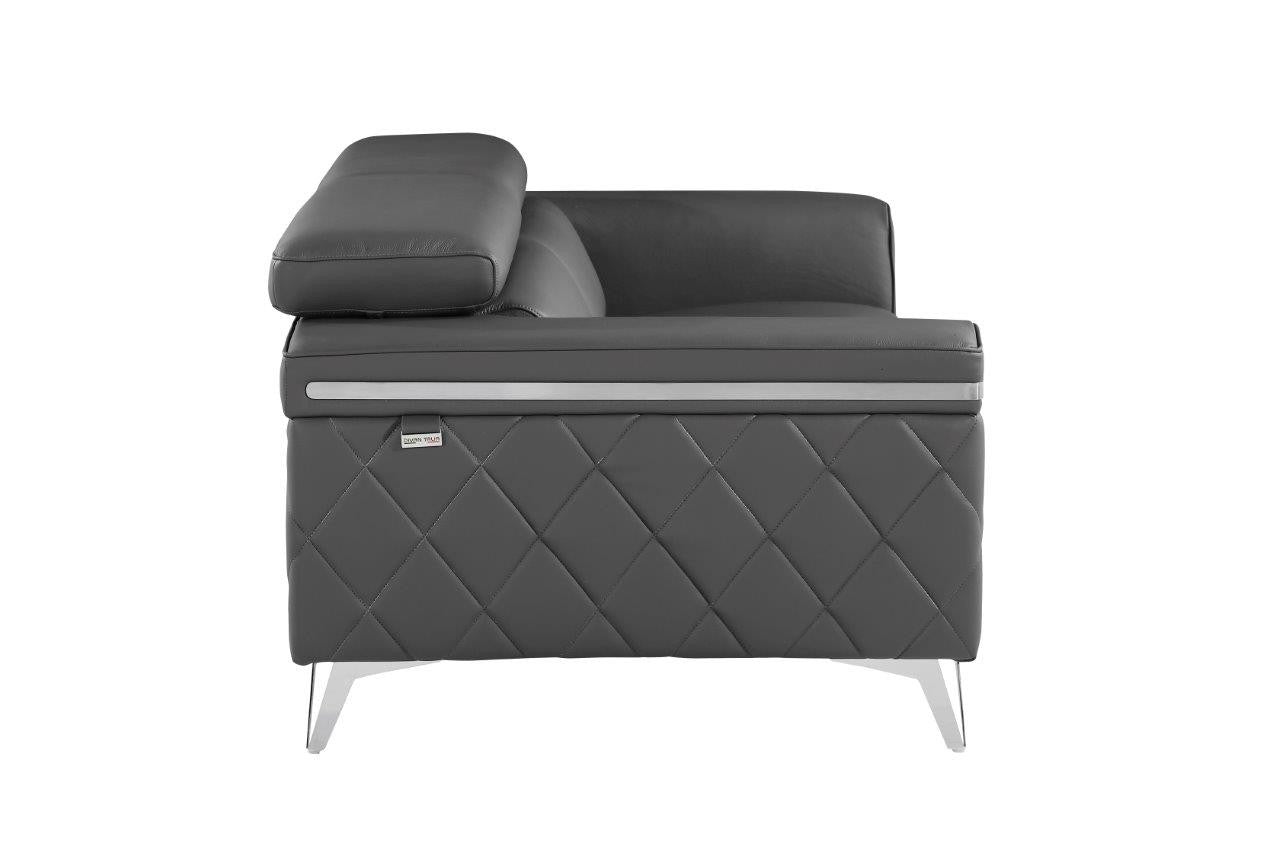 70" Dark Gray And Silver Metallic Leather Loveseat-5