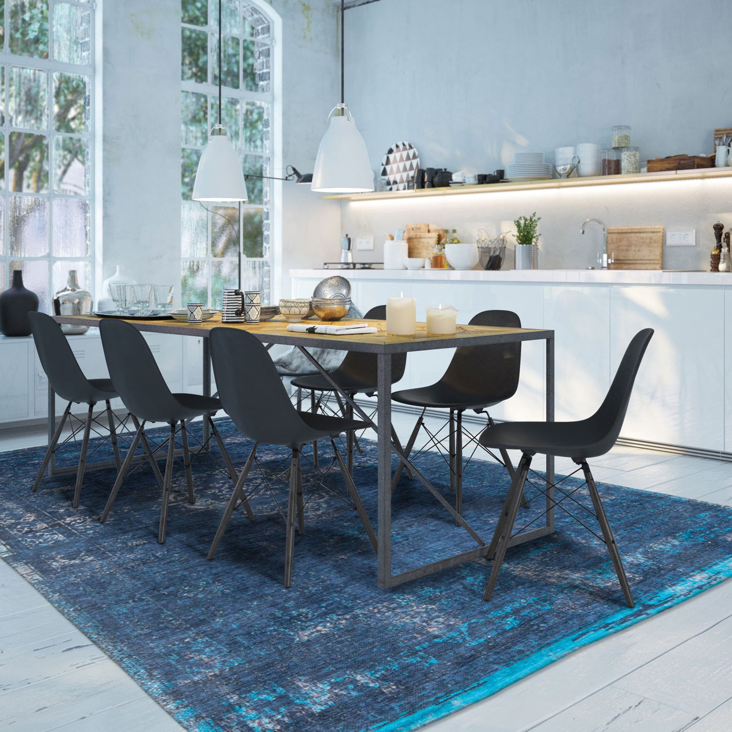 9' X 13' Blue and Gray Medallion Non Skid Area Rug-6