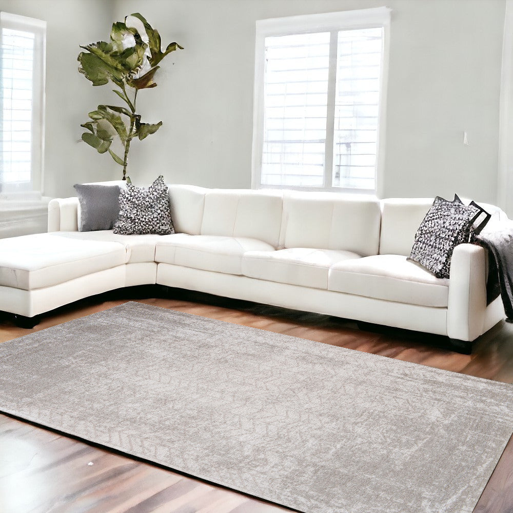 9' X 13' Gray and White Chevron Non Skid Area Rug-0