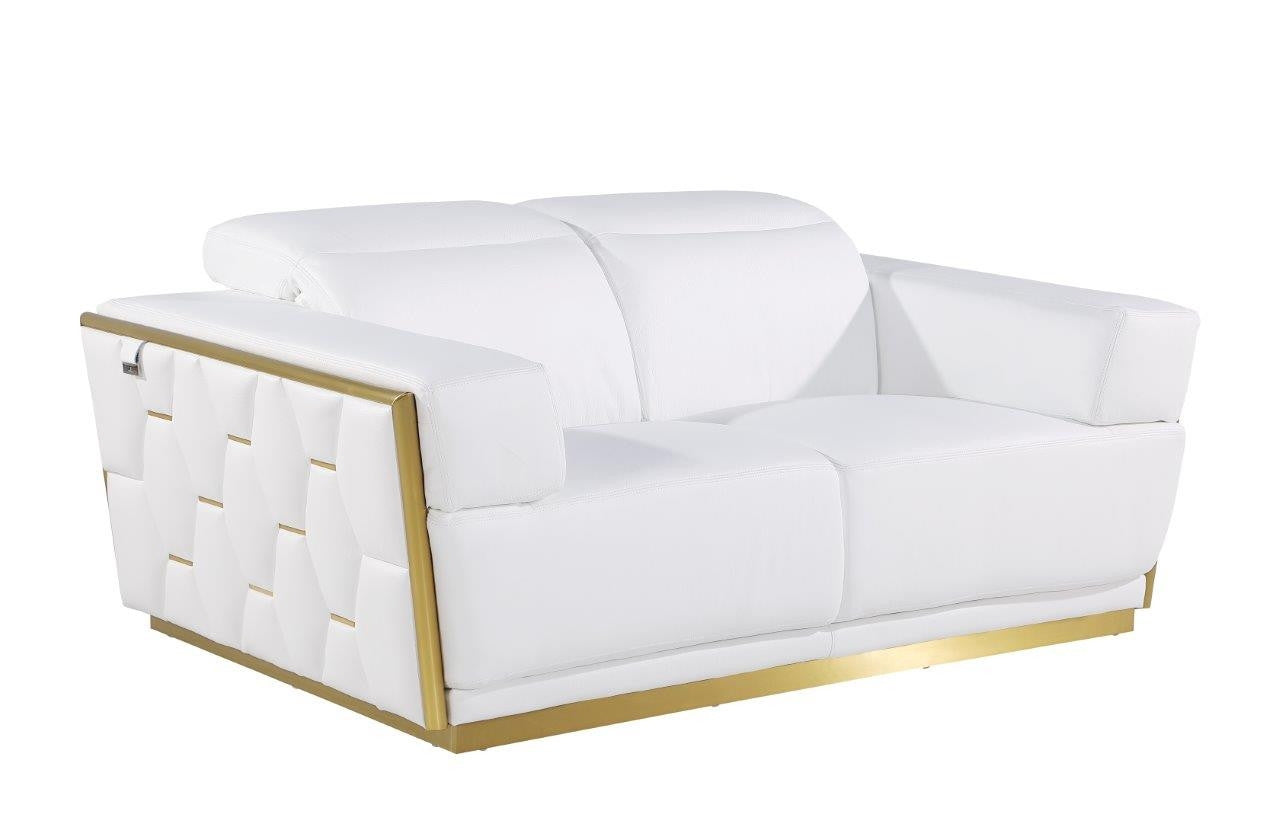 70" White And Silver Italian Leather Loveseat-3