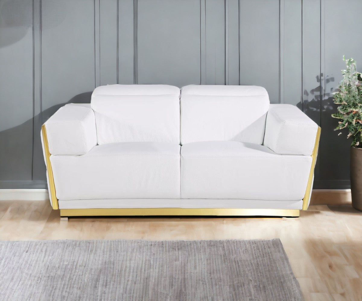70" White And Silver Italian Leather Loveseat-1