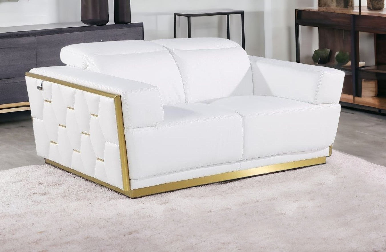 70" White And Silver Italian Leather Loveseat-2
