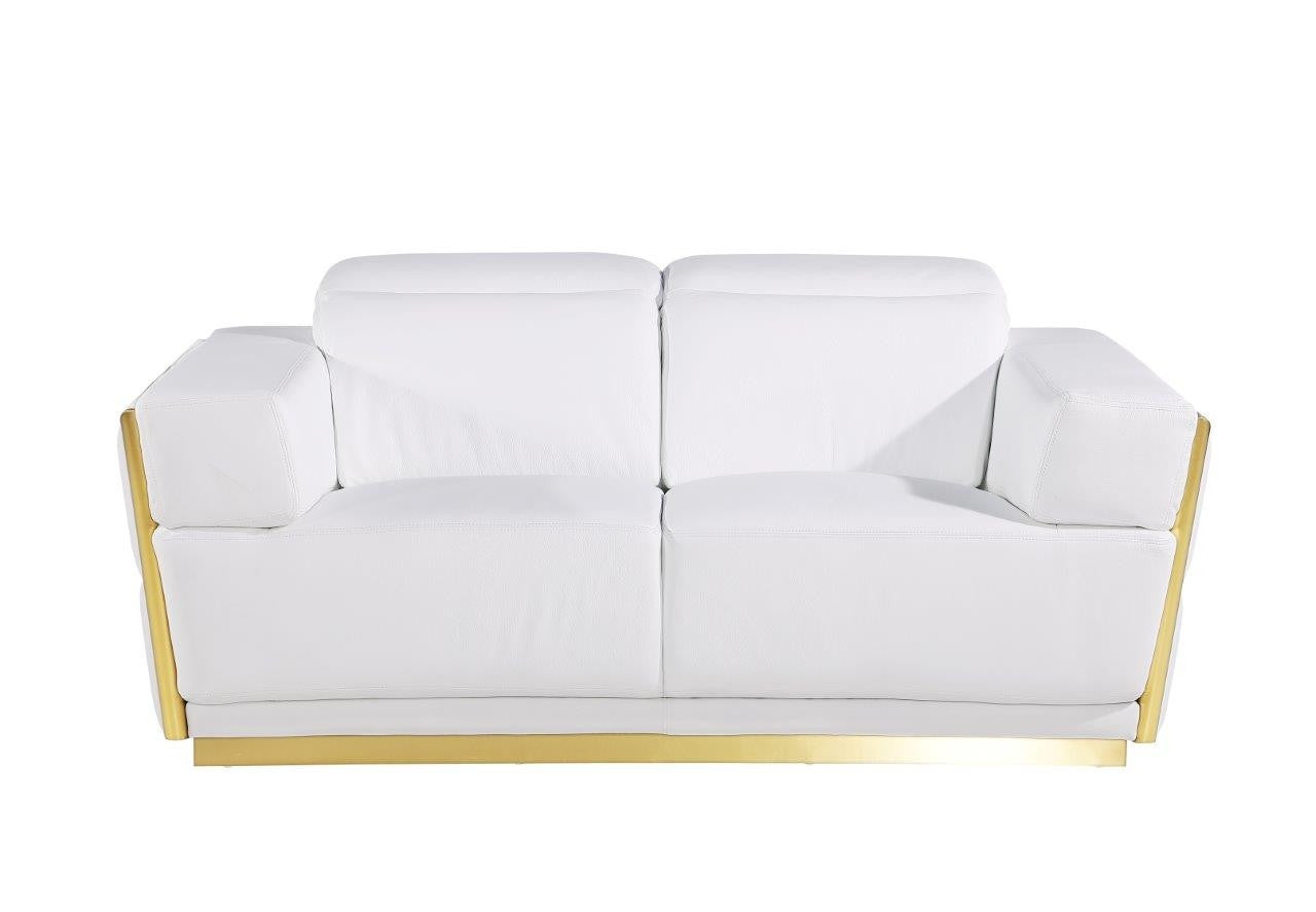 70" White And Silver Italian Leather Loveseat-0