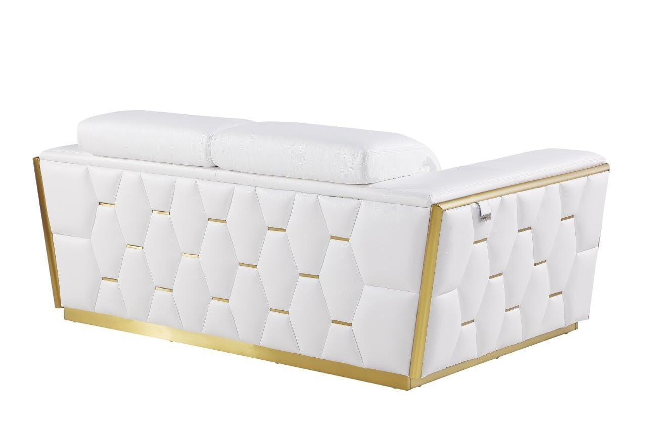 70" White And Silver Italian Leather Loveseat-5