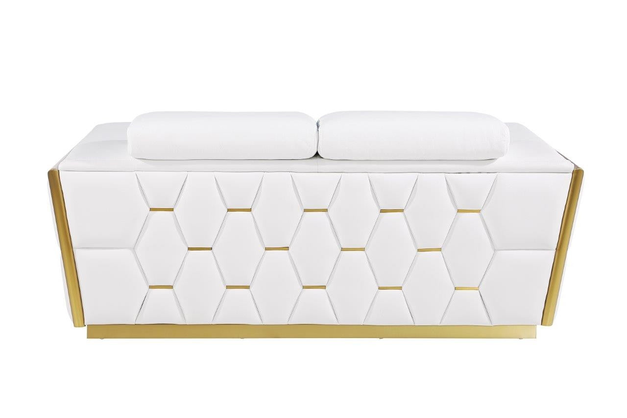 70" White And Silver Italian Leather Loveseat-6