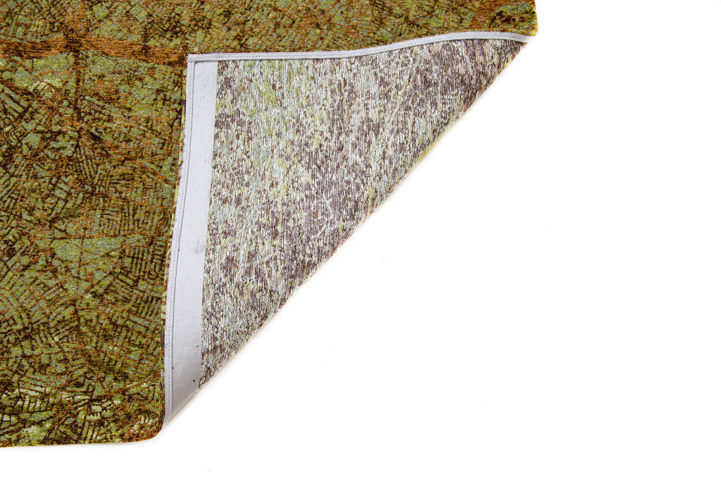 8' Green and Brown Round Abstract Non Skid Area Rug-5