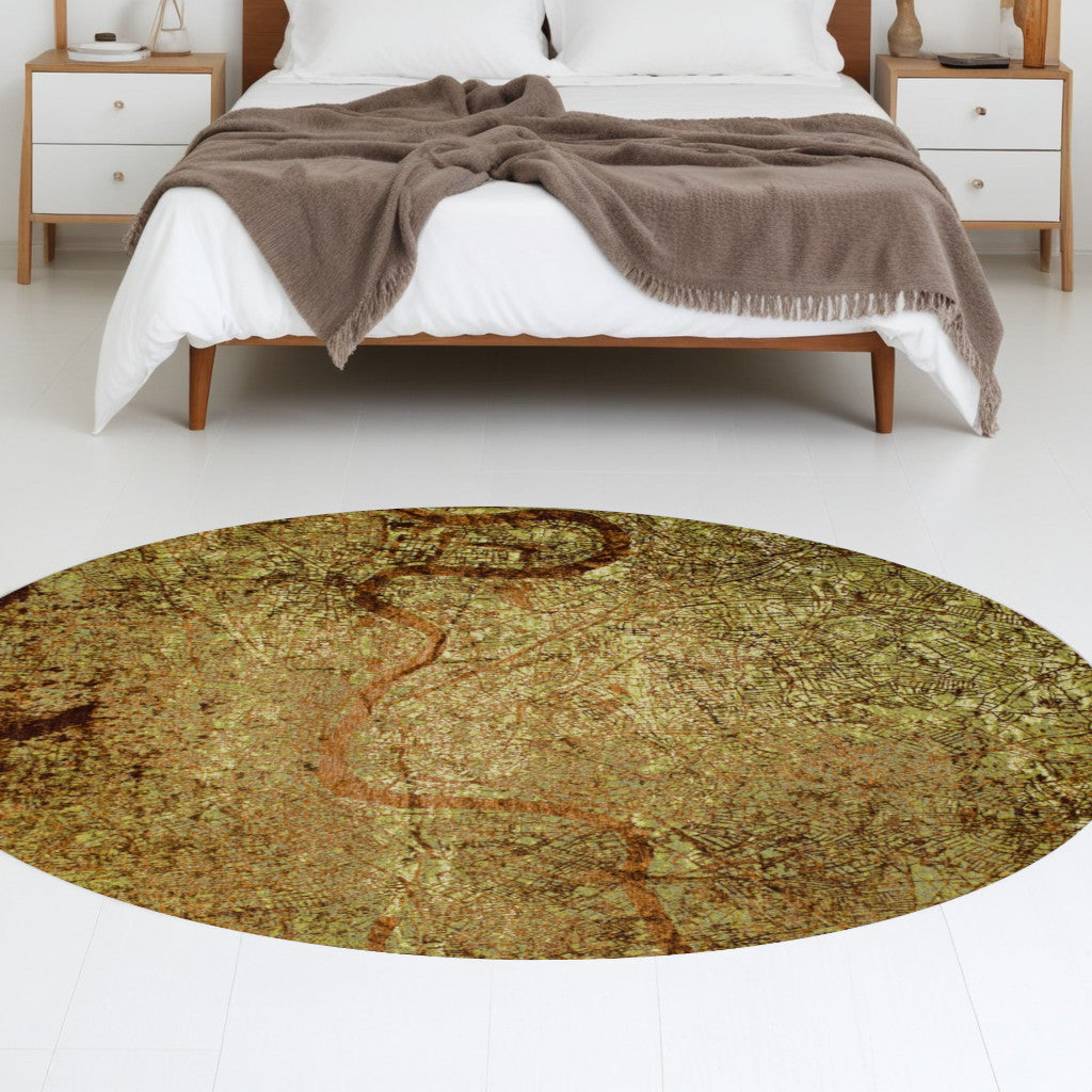 8' Green and Brown Round Abstract Non Skid Area Rug-0