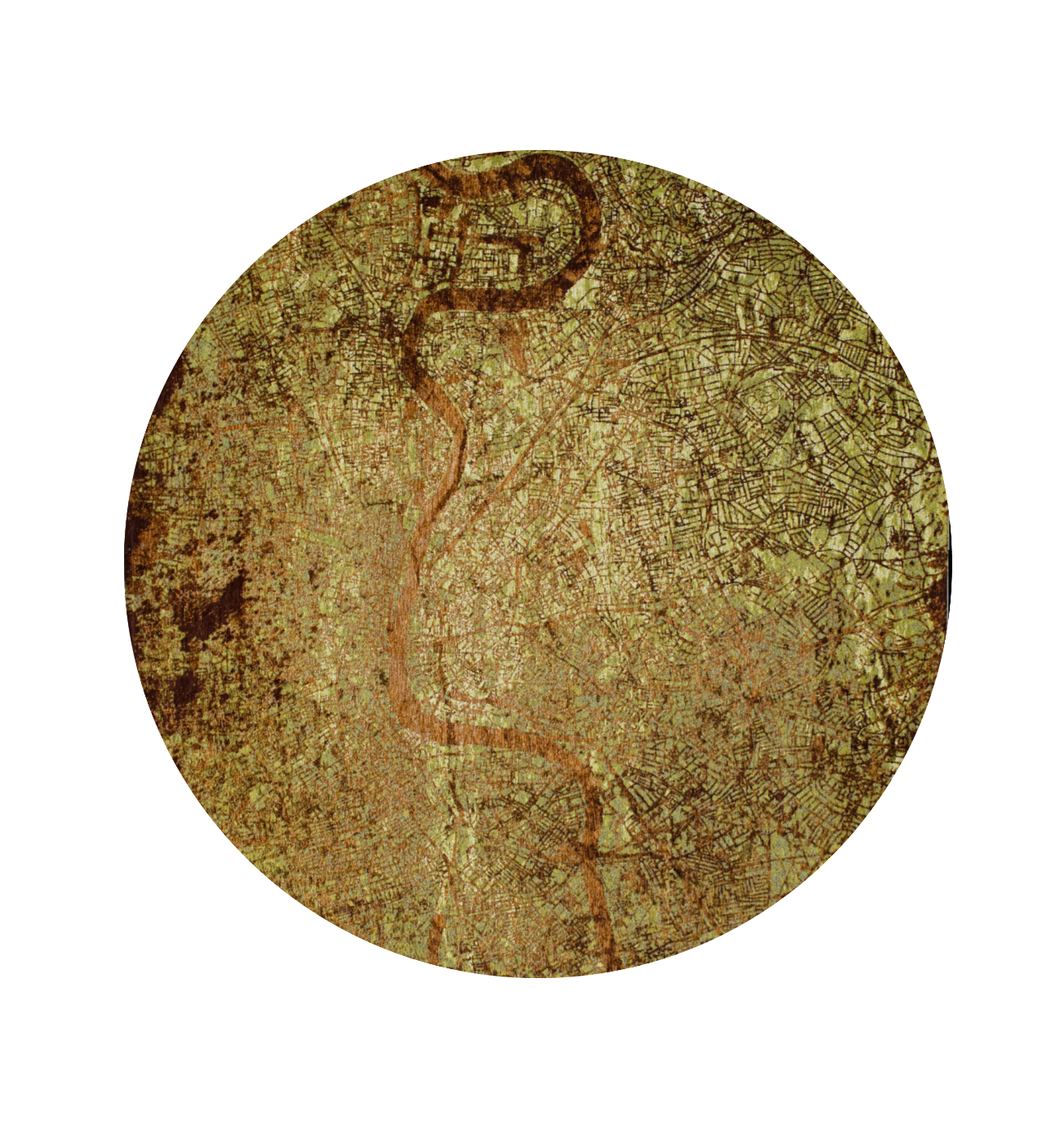 8' Green and Brown Round Abstract Non Skid Area Rug-1