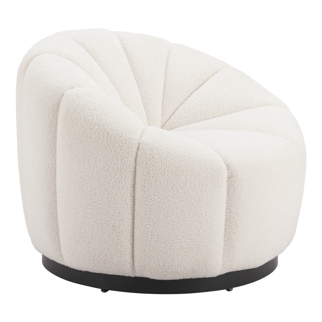 36" Cream And Black Faux Shearling And Upholstered Barrel Chair-2