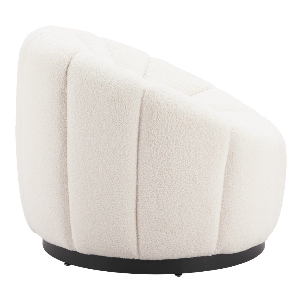 36" Cream And Black Faux Shearling And Upholstered Barrel Chair-3