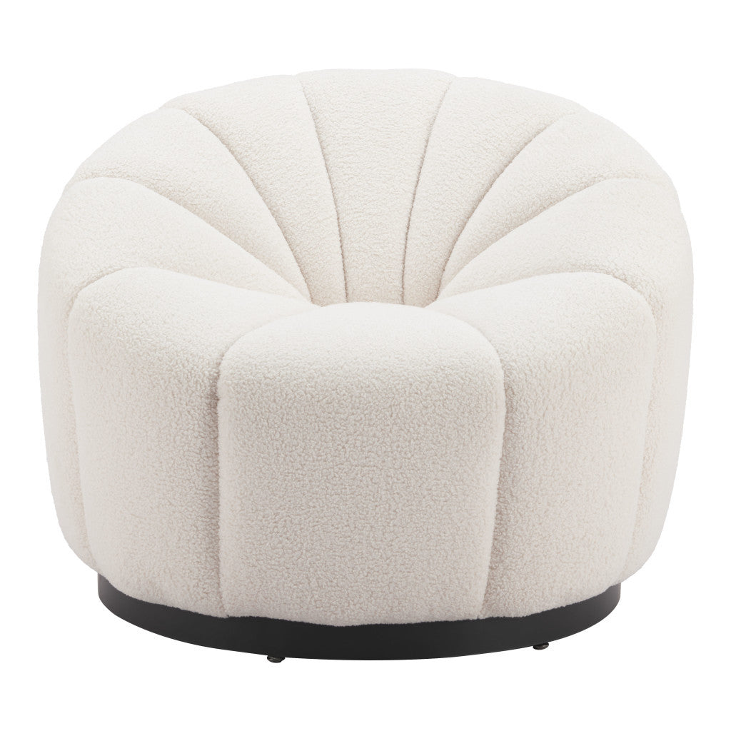36" Cream And Black Faux Shearling And Upholstered Barrel Chair-1