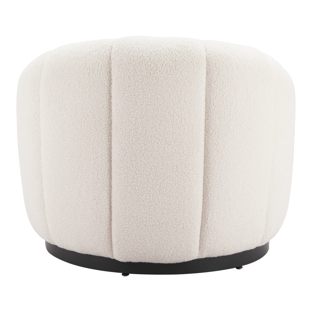 36" Cream And Black Faux Shearling And Upholstered Barrel Chair-4