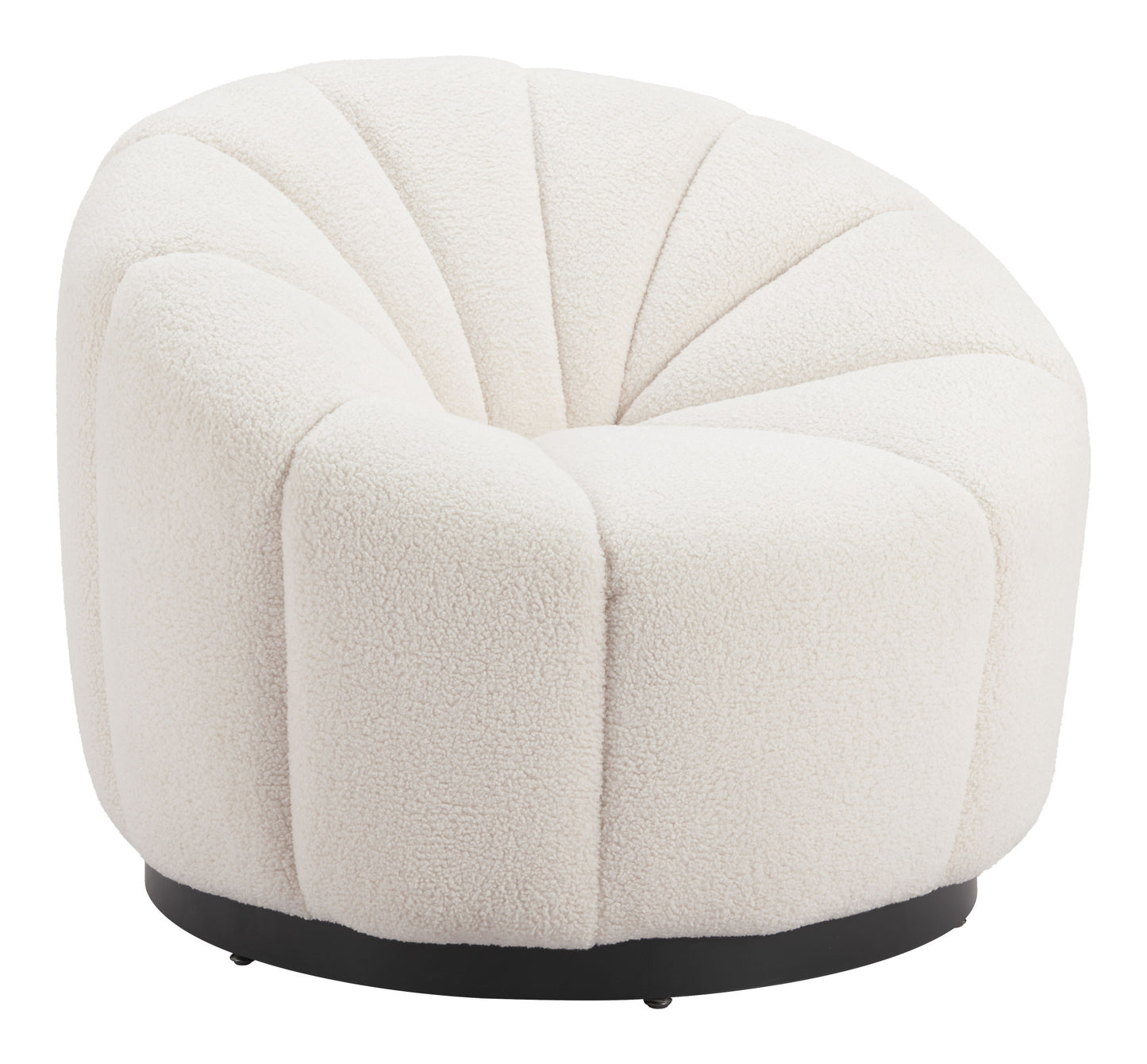 36" Cream And Black Faux Shearling And Upholstered Barrel Chair-5