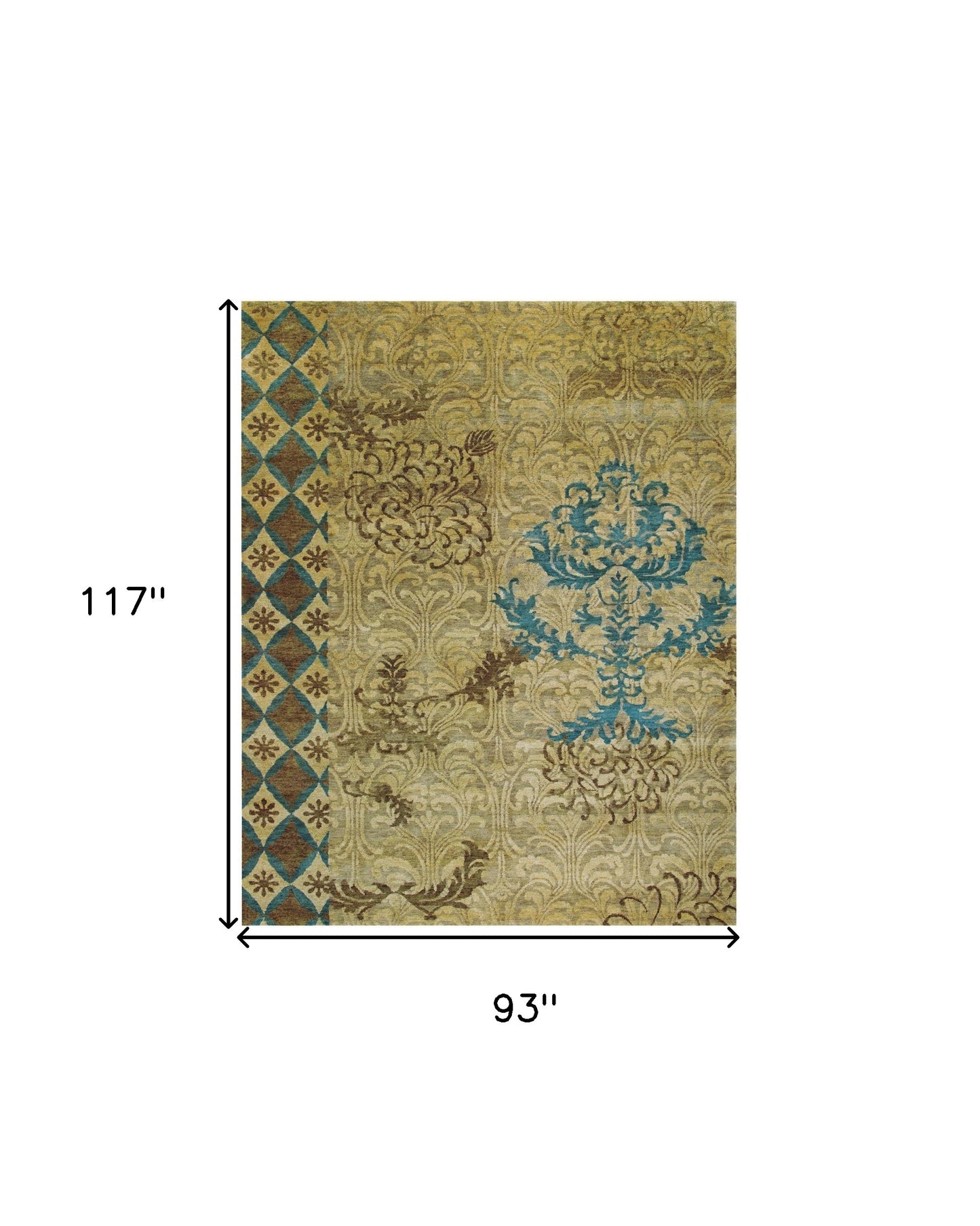 8' X 10' Tan Blue and Brown Floral Hand Knotted Area Rug-2