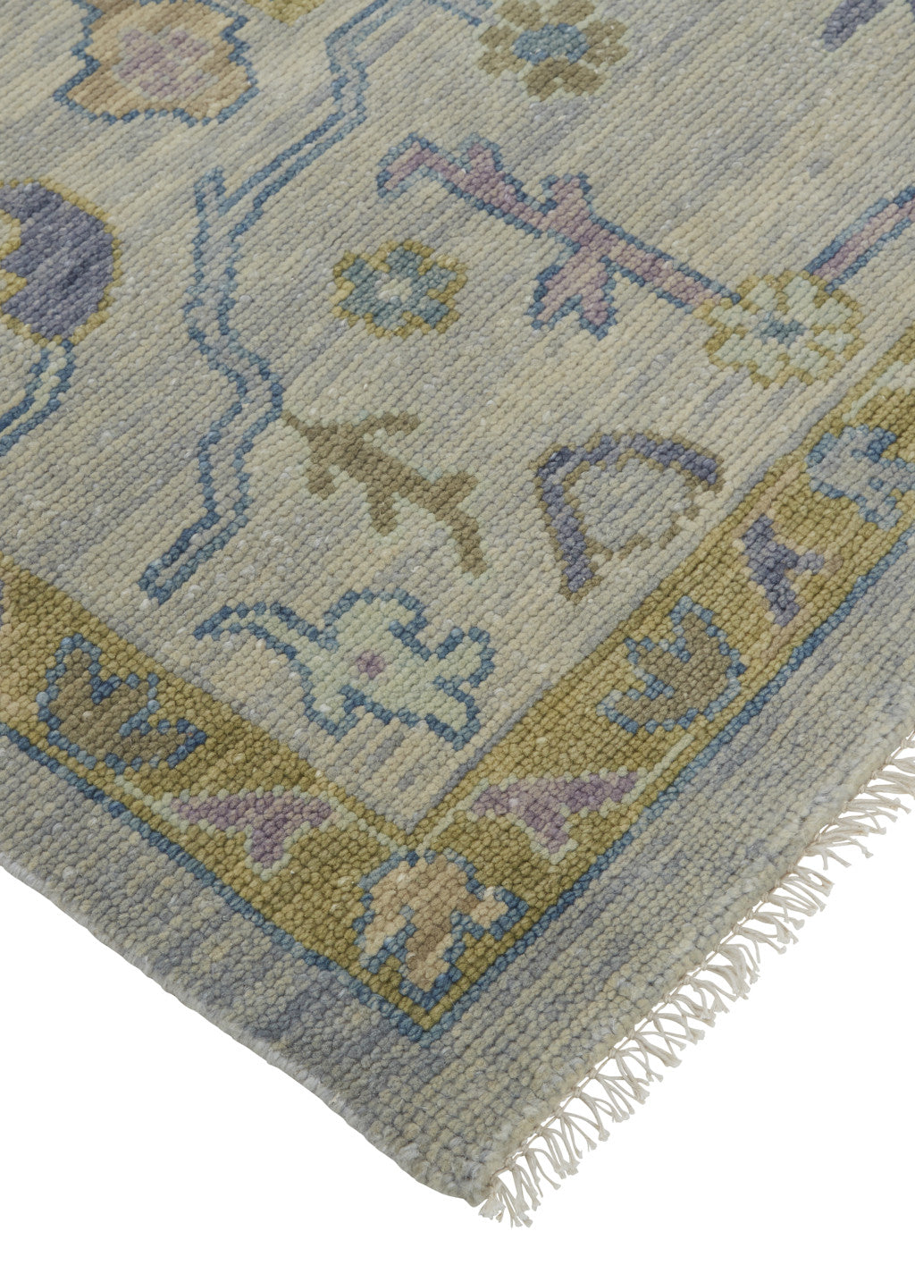 8' X 10' Purple Gray and Gold Wool Oriental Hand Knotted Area Rug With Fringe-7