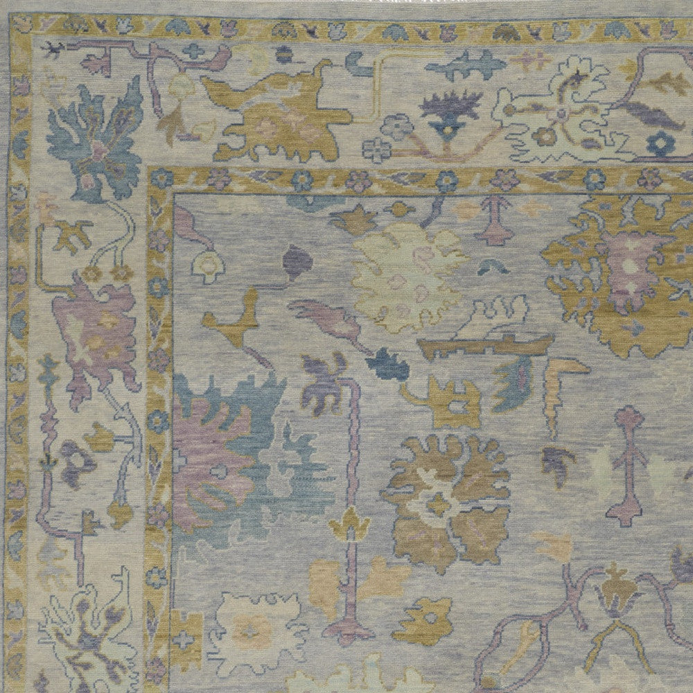 8' X 10' Purple Gray and Gold Wool Oriental Hand Knotted Area Rug With Fringe-5
