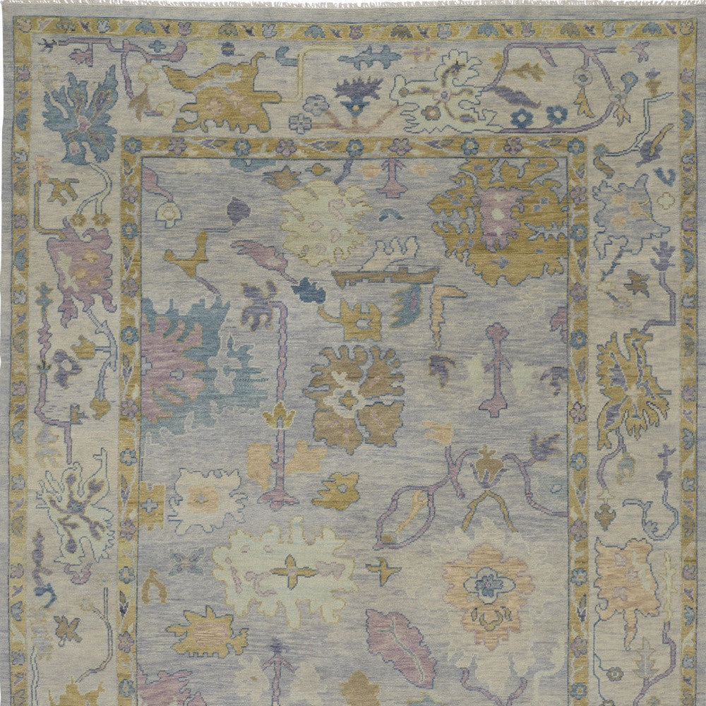 8' X 10' Purple Gray and Gold Wool Oriental Hand Knotted Area Rug With Fringe-6