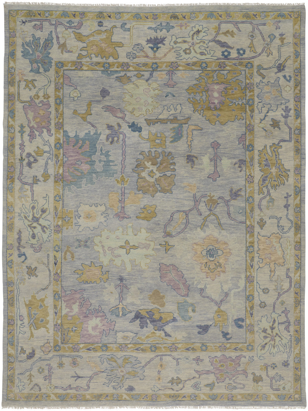 8' X 10' Purple Gray and Gold Wool Oriental Hand Knotted Area Rug With Fringe-1