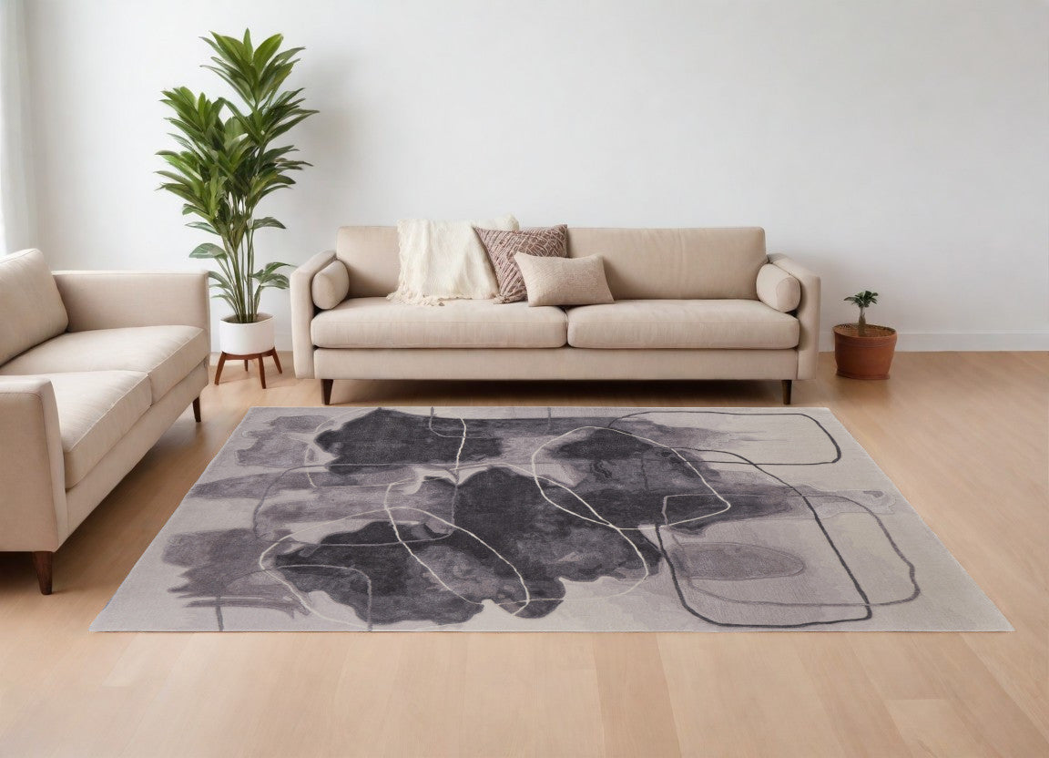 8' X 10' Gray and Ivory Abstract Hand Tufted Area Rug-0