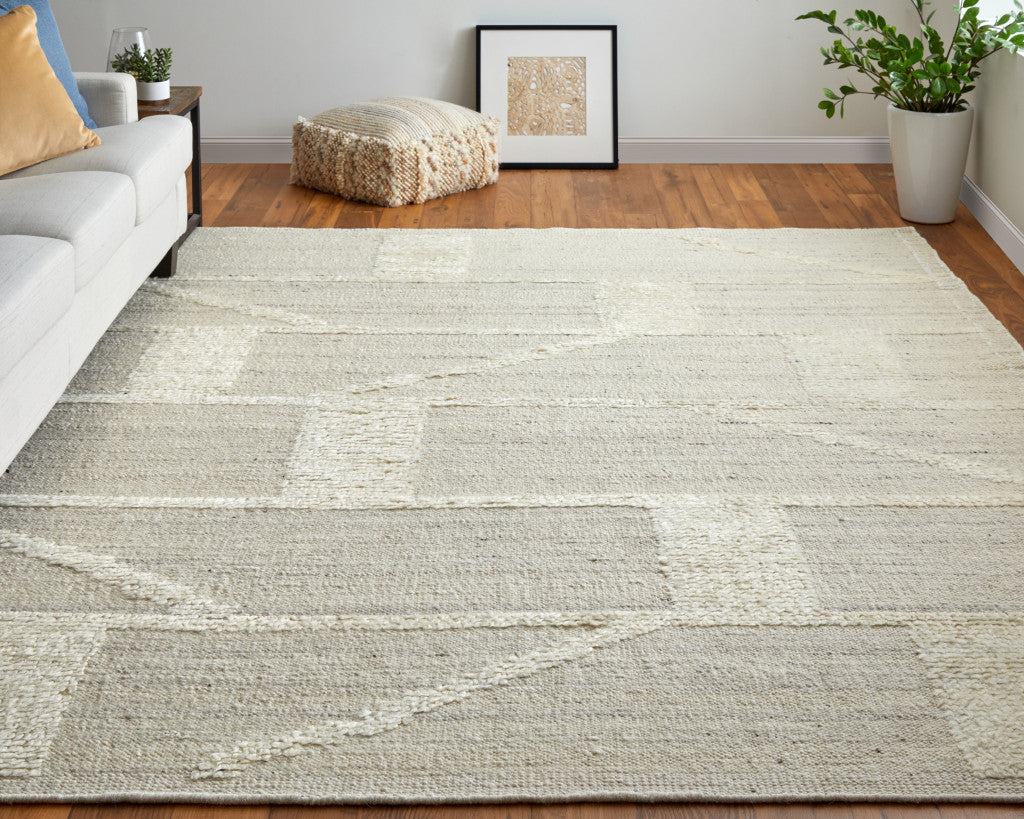 8' X 12' Tan and Ivory Wool Geometric Hand Woven Area Rug-8