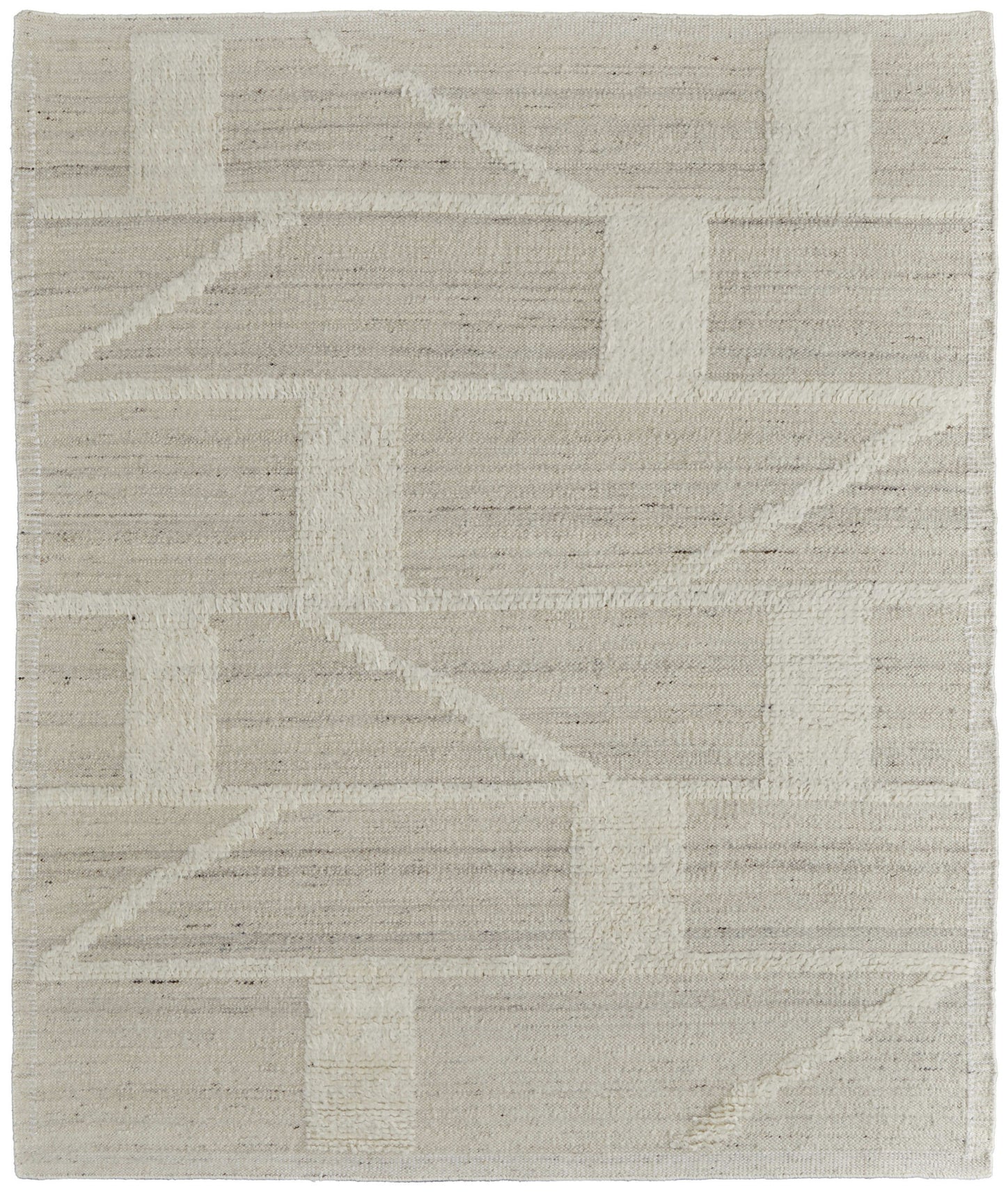 8' X 12' Tan and Ivory Wool Geometric Hand Woven Area Rug-1