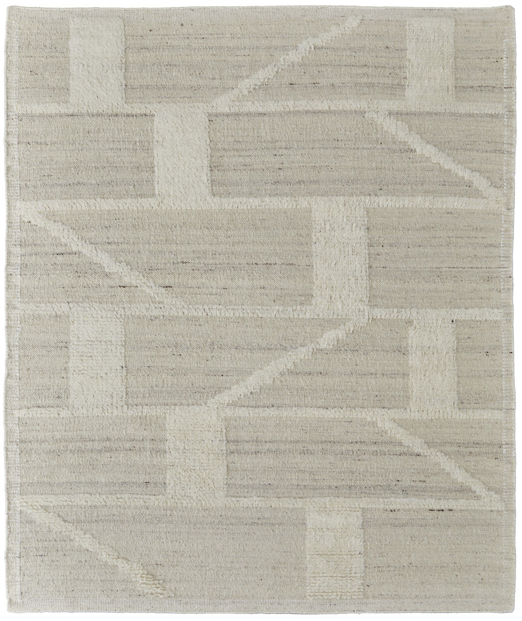 8' X 12' Tan and Ivory Wool Geometric Hand Woven Area Rug-3