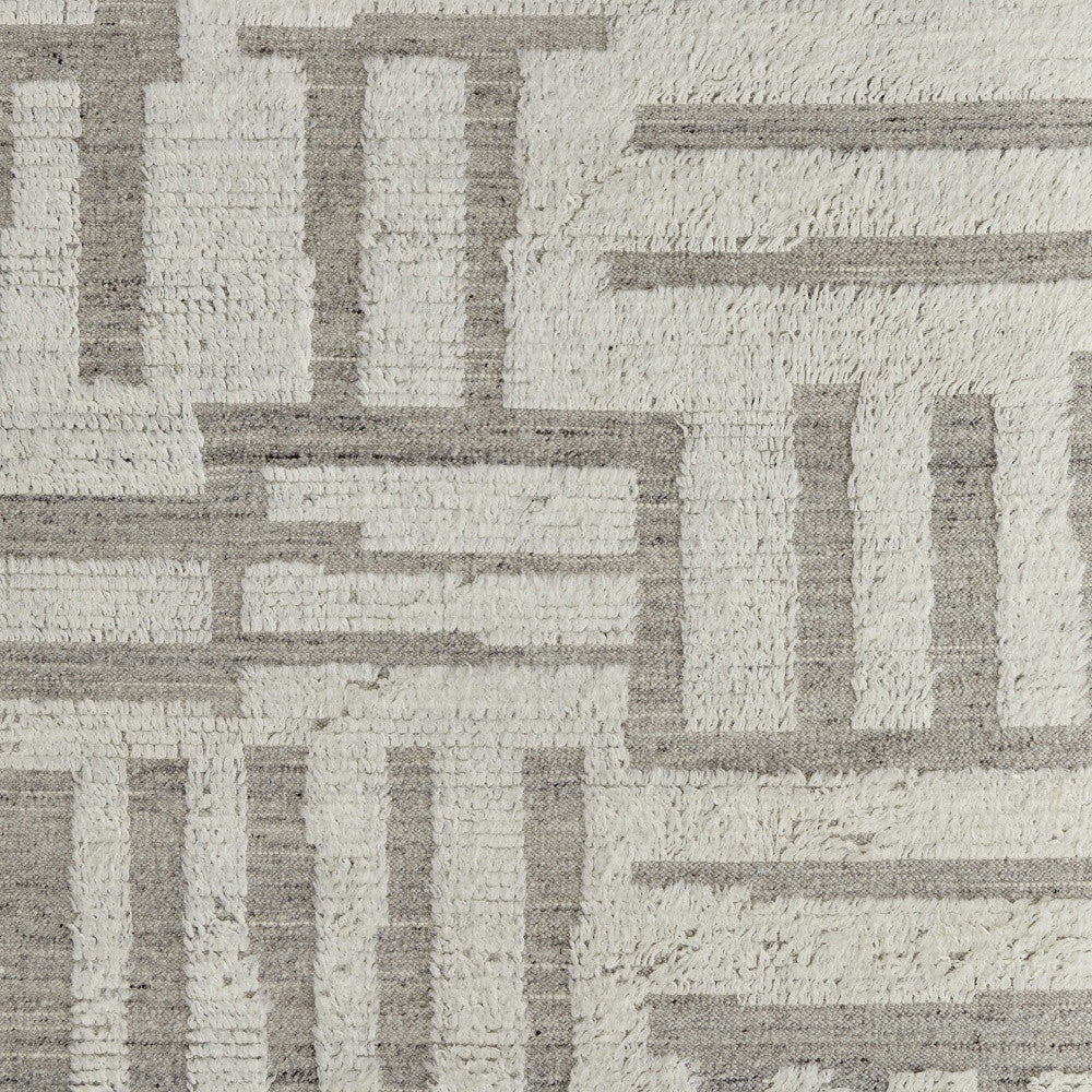 8' X 10' Gray and Ivory Wool Geometric Hand Woven Area Rug-8