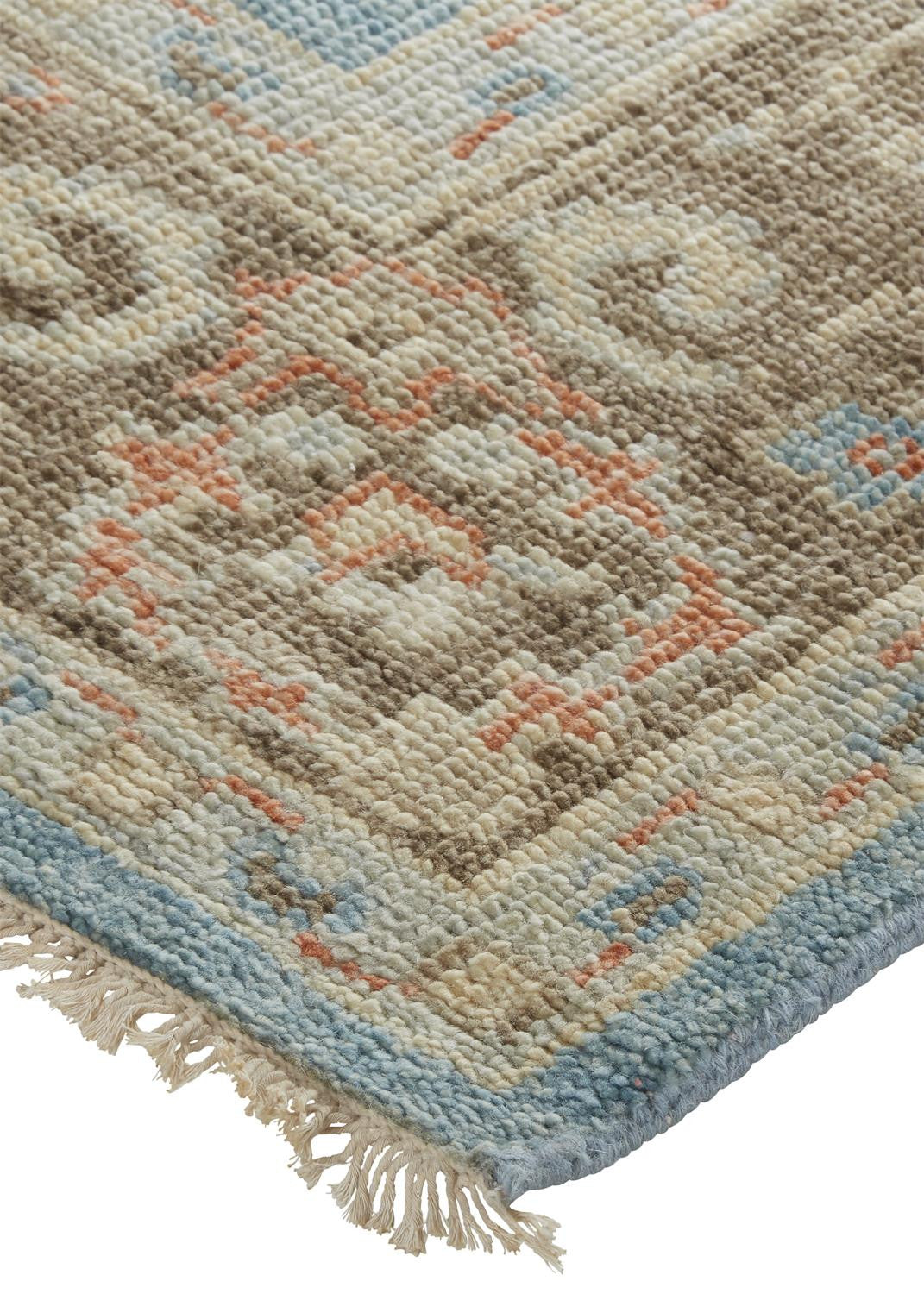 12' X 15' Brown and Blue Wool Oriental Hand Knotted Area Rug-5