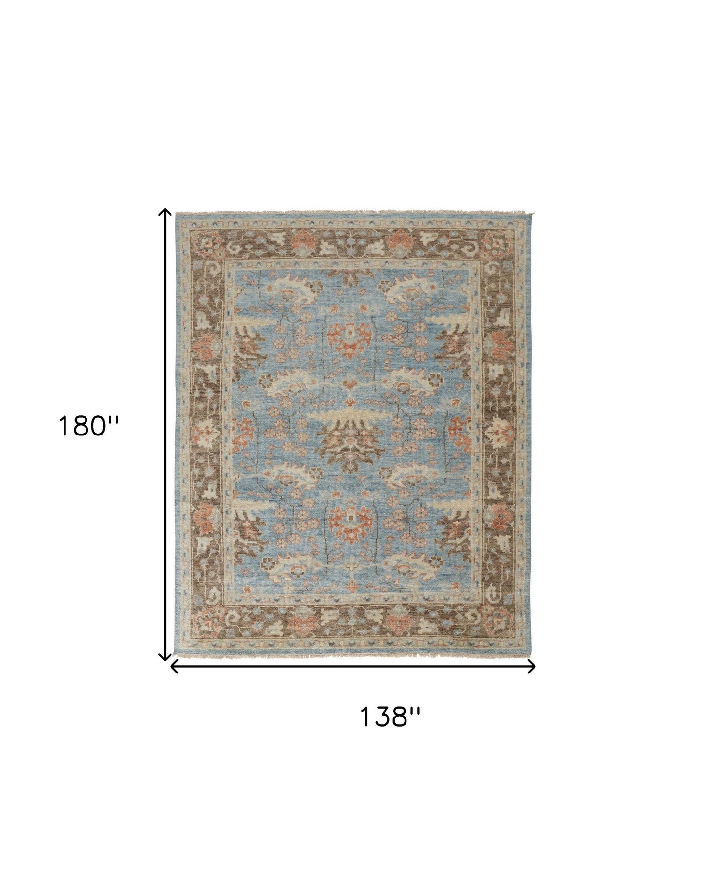 12' X 15' Brown and Blue Wool Oriental Hand Knotted Area Rug-2