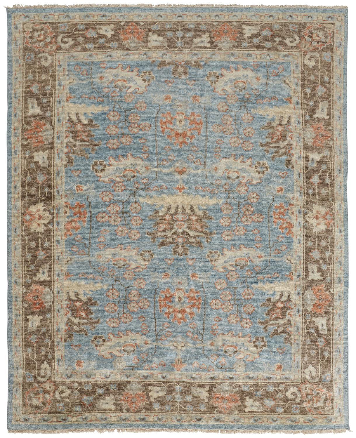 12' X 15' Brown and Blue Wool Oriental Hand Knotted Area Rug-3